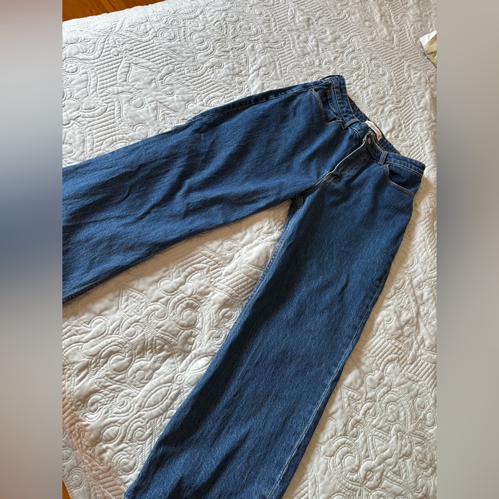 Abercrombie & Fitch Dark Blue High-Rise Relaxed Straight Jeans - Picture 3 of 4